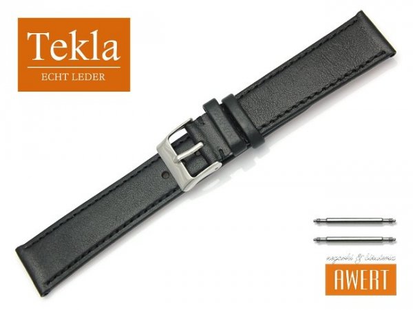 Pasek do zegarka skórzany 20 mm XL TEKLA PT69 czarny