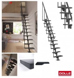 Dolle Mittelholmtreppe Atlanta bis 300cm 11  Stufen, RAL 7016  Anthrazit, Stufen 58 cm, Systemtreppen, inklusive Geländer, Ausführung: gerade 