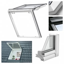 Dachfenster Velux GTU 0066 3-fach Verglasung Kunststoff  Wohn- und Ausstiegsfenster mit Klapp-Schwing-Funktion Uw Wert=1,0 (W/m²K) ENERGIE PLUS Polyurethan / Aluminium MK08 SK08