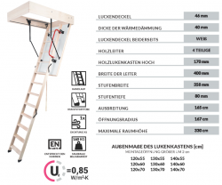 Bodentreppe Holztreppe OMAN LONG EXTRA zu hohen Räumen bis 330 cm  Ud: 0,85 W/m2*K