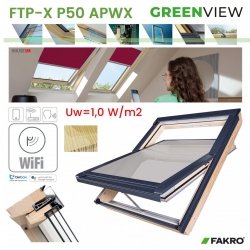 Dachfenster Fakro GREENVIEW FTP-X P50 APWX Automatische Schwingfenster W-Fi-Fensteraus lackiertem Holz, mit 3-fach Verglasung Superenergiesparende