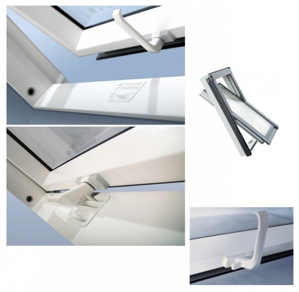 Dachfenster OPTILIGHT TLP Kunststofffenster Schwingfenster Wohndachfenster THERMO mit 2-fach Verglasung Uw=1,3 W/m²K. PVC Profile in Weiß PVC mit Untenbedienung 