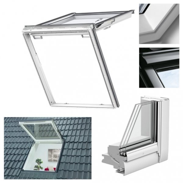 Dachfenster Velux GTU 0066 3-fach Verglasung Kunststoff Wohn- und Ausstiegsfenster mit Klapp-Schwing-Funktion Uw Wert=1,0 (W/m²K) ENERGIE PLUS Polyurethan / Aluminium MK08 SK08