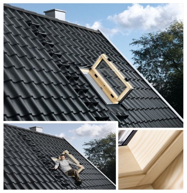 VELUX Wohn- und Ausstiegsfenster GXL 3070 mit Türfunktion FK06 66x118 cm Uw=1,3  Dachfenster GXL aus Holz klar lackiert THERMO Aluminium