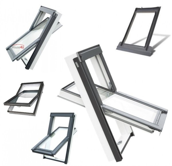 Dachfenster OPTILIGHT TLP Kunststofffenster Schwingfenster Wohndachfenster THERMO mit 2-fach Verglasung Uw=1,3 W/m²K. PVC Profile in Weiß PVC mit Untenbedienung 