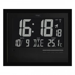 TFA 60.4508 zegar elektroniczny ścienny biurowy sterowany radiowo z termometrem podświetlany 23 cm 