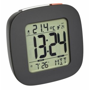 TFA 60.2542.10 budzik biurkowy zegar elektroniczny sterowany radiowo, czarny - OUTLET