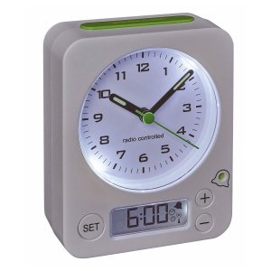 TFA 60.1511.02.04 COMBO budzik biurkowy zegarek wskazówkowy sterowany radiowo, biały z zielonym