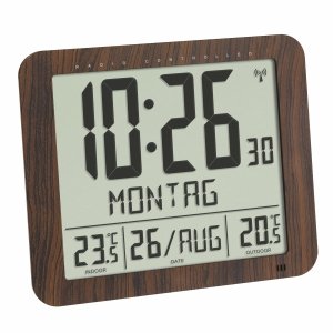 TFA 60.4518.08 zegar elektroniczny ścienny biurowy sterowany radiowo DCF z czujnikiem zewnętrznym temperatury