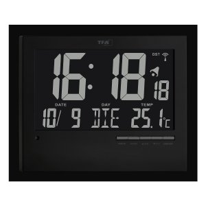 TFA 60.4508 zegar elektroniczny ścienny biurowy sterowany radiowo z termometrem podświetlany 23 cm 