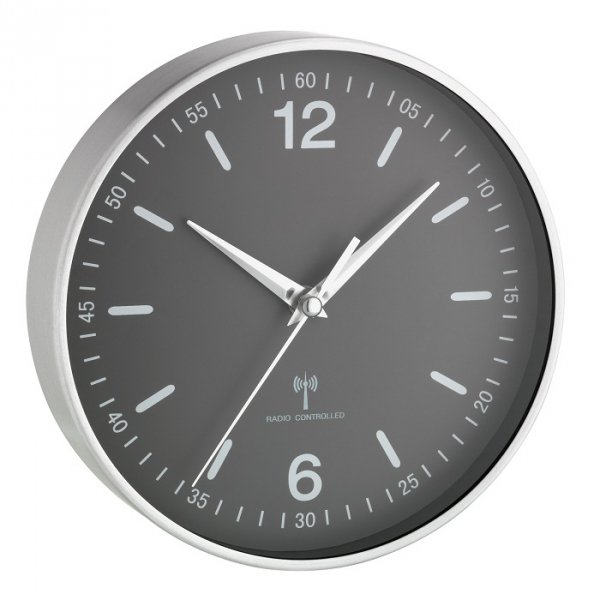 TFA 60.3503.02 zegar ścienny wskazówkowy sterowany radiowo aluminiowy 20 cm