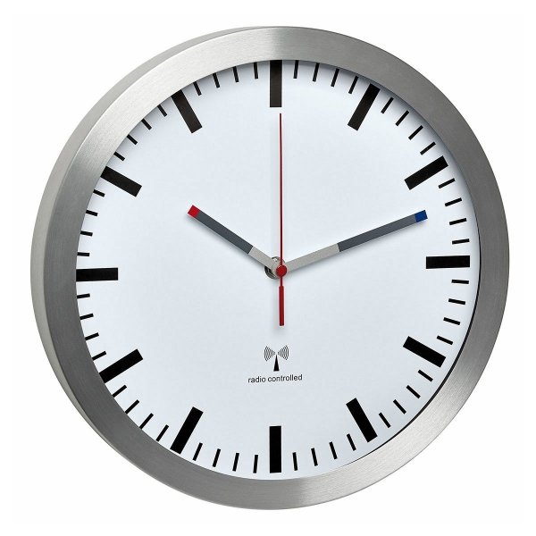 TFA 60.3528.02 zegar ścienny wskazówkowy sterowany radiowo płynąca wskazówka aluminium szkło średnica 30 cm