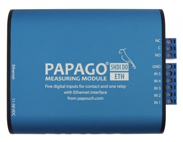 Papouch PAPAGO 5HDI DO moduł pomiarowy internetowy stanu liczników S0 zasilanie PoE Modbus TCP, Ethernet, LAN, IP