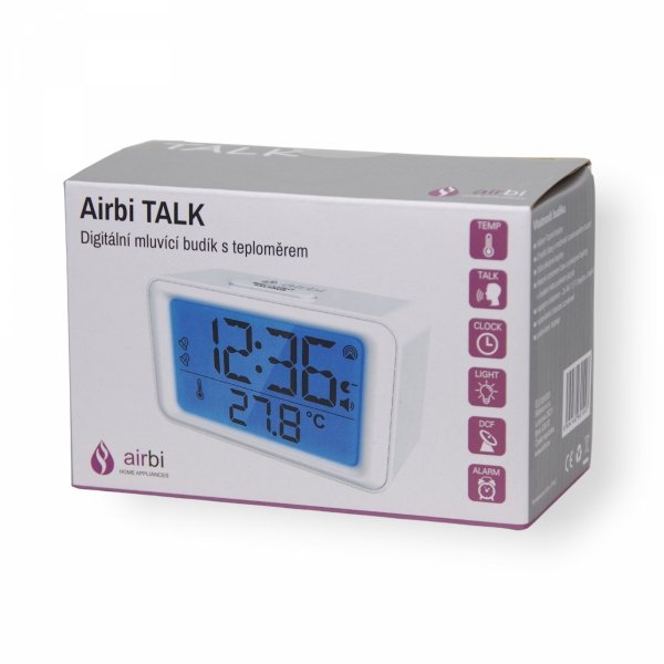 Airbi TALK budzik biurkowy zegar elektroniczny, z powiadomieniem głosowym, biały