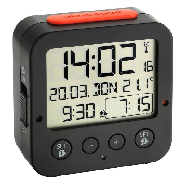 TFA 60.2528.01 BINGO budzik biurkowy zegarek elektroniczny z termometrem, czarny