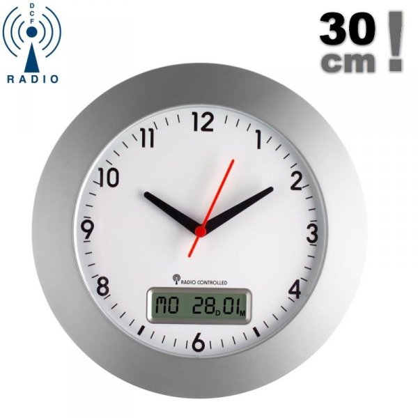 TFA 98.1092 zegar ścienny wskazówkowy sterowany radiowo z kalendarzem 30 cm
