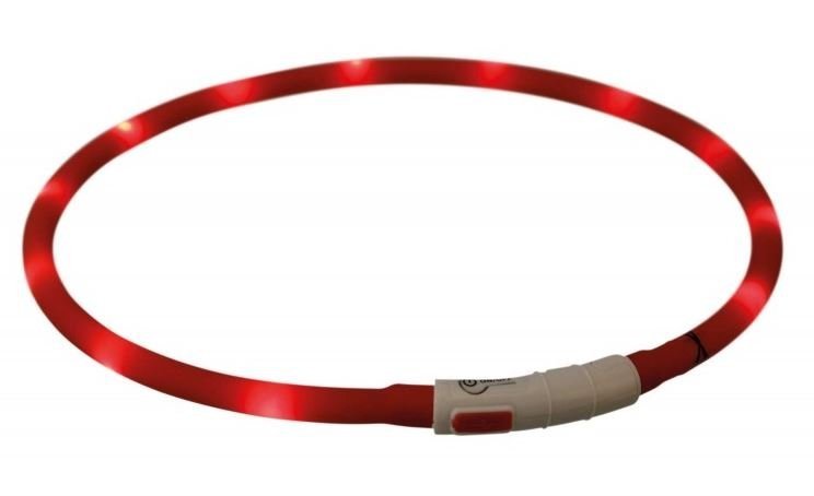 TRIXIE Opaska obroża świecąca USB silikon XS–XL 70cm/10mm czerwona TX-12643