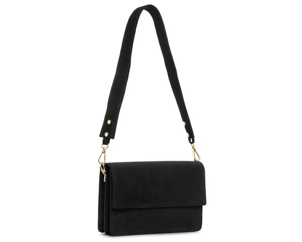 Skórzana listonoszka torebka damska Solome Ulla czarna zamszowa na ramię skos 