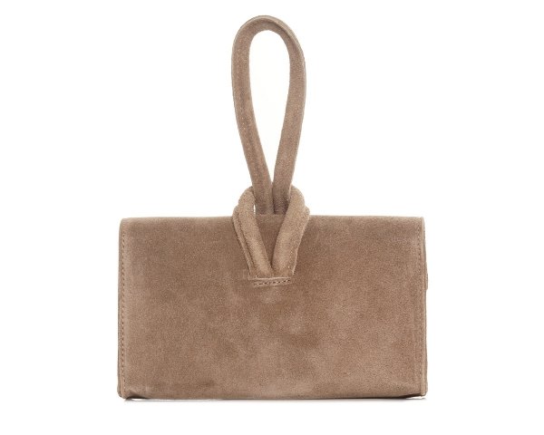 Damska skórzana zamszowa kopertówka torebka wizytowa Solome Flora beżowa tył