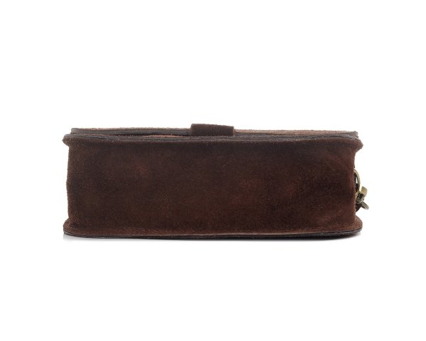 Damska skórzana torebka wizytowa listonoszka Solome Capri brązowa zamszowa spód