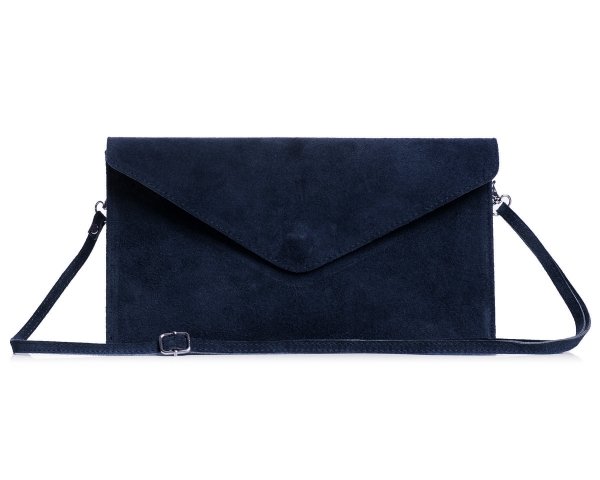 Skórzana włoska torebka wizytowa kopertówka Solome L1 granatowa zamsz przód