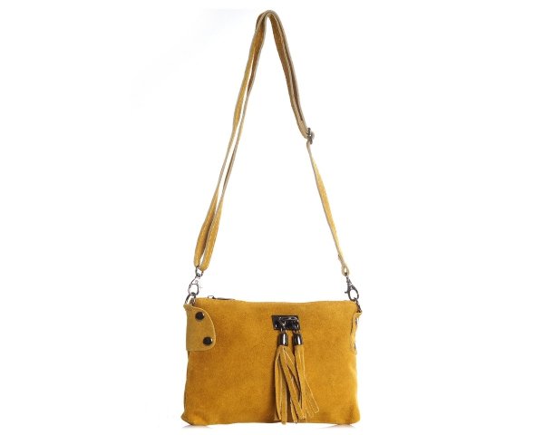 Damska skórzana zamszowa torebka listonoszka Solome Marika żółta musztardowa skos
