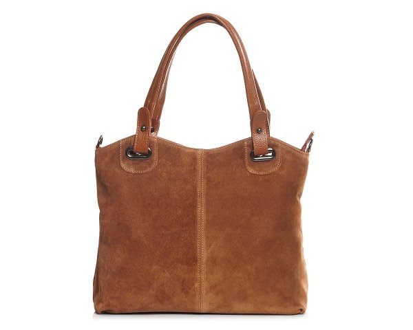 Damska skórzana torebka wizytowa listonoszka Solome Daily koniakowa zamsz tył