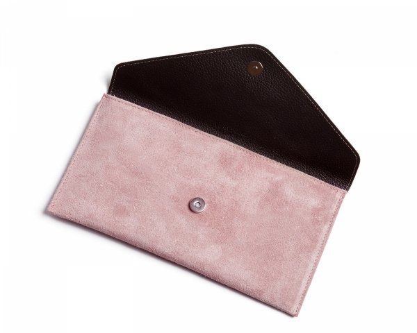 Skórzana włoska torebka wizytowa kopertówka Solome L1 pudrowy róż zamsz z góry