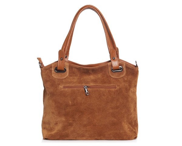 Damska skórzana torebka wizytowa listonoszka Solome Daily koniakowa zamsz przód