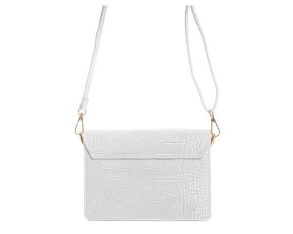 Biała skórzana listonoszka torebka damska na ramię wąż snake tył