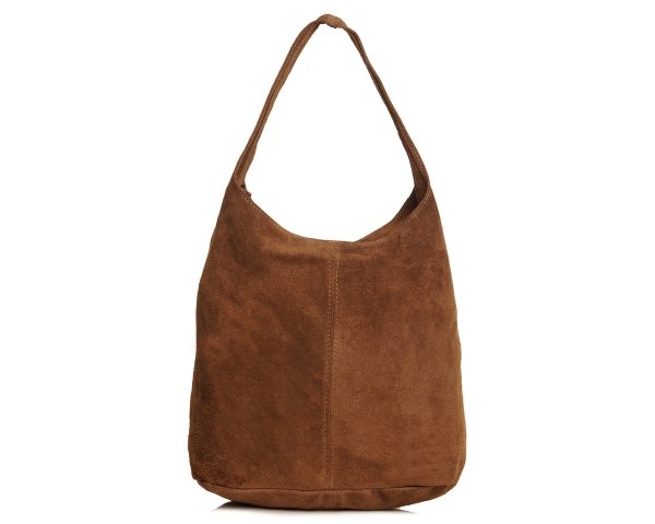 Skórzana torba damska włoska torebka miejska Solome Oponka taupe zamszowa do ręki