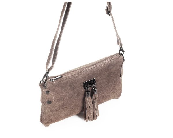 Damska skórzana zamszowa torebka listonoszka Solome Marika beżowa taupe skos