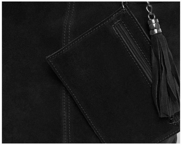 Skórzana torba damska włoska torebka miejska Solome Carvela czarna zamszowa saszetka