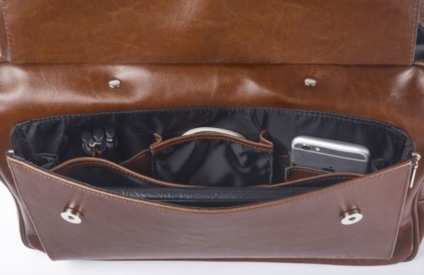 Męska torba skórzana na laptopa Solier Rothen SL30 brązowy vintage detal
