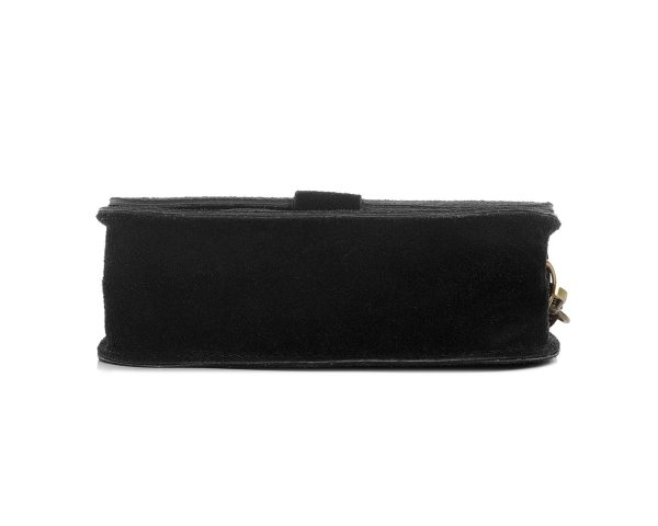 Damska skórzana torebka wizytowa listonoszka Solome Capri czarna zamszowa spód