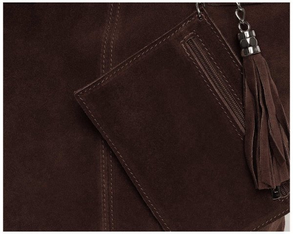 Skórzana torba damska włoska torebka miejska Solome Carvela brązowa zamszowa saszetka