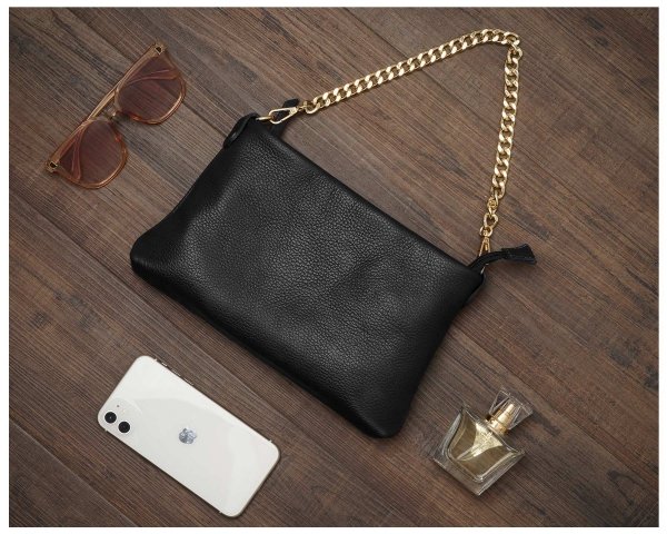 Damska skórzana kopertówka torebka wizytowa Solome Inka czarna plener