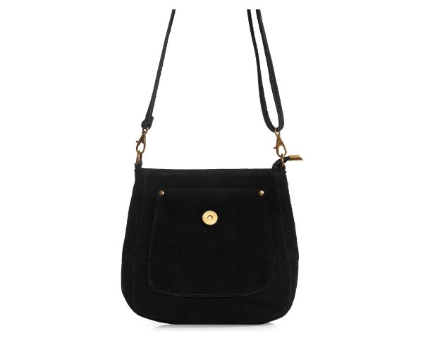 Damska skórzana zamszowa torebka listonoszka Solome Navia czarna wnetrze