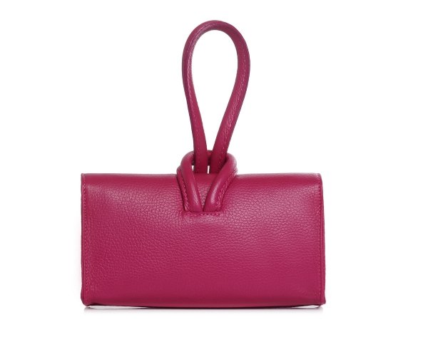 Damska skórzana kopertówka torebka wizytowa Solome Flora fuksja tył