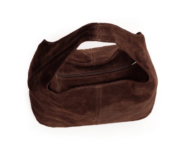 Skórzana torba damska włoska torebka miejska Solome Oponka brązowa zamszowa  z góry