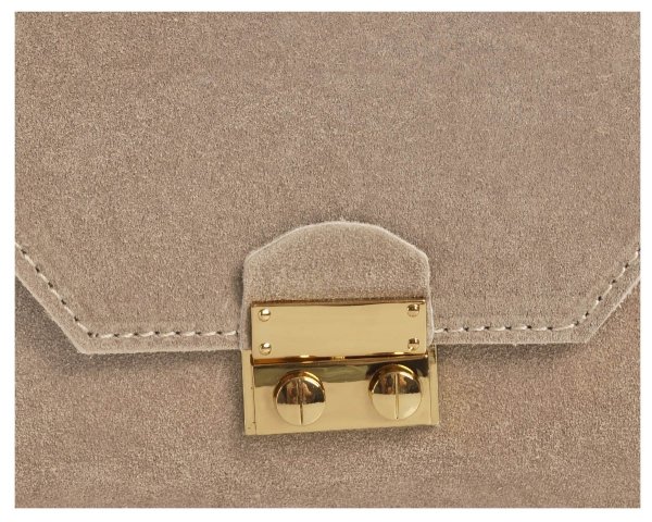 Damska skórzana zamszowa torebka listonoszka Solome Reno jasna beżowa detal