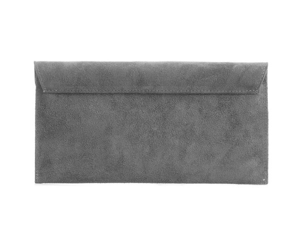 Skórzana włoska torebka wizytowa kopertówka Solome L1 szara zamsz tył