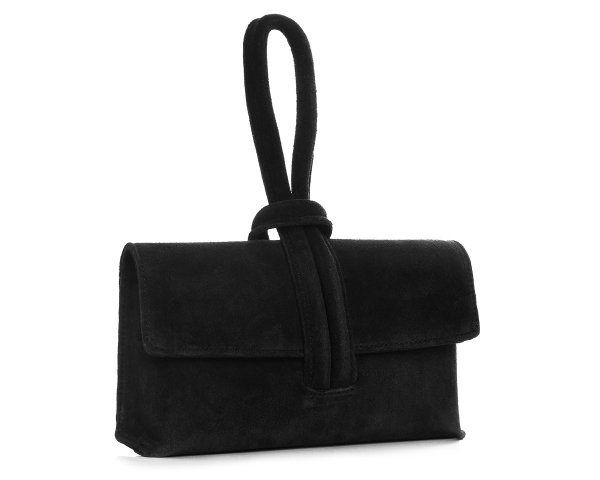 Damska skórzana zamszowa kopertówka torebka wizytowa Solome Flora czarna skos