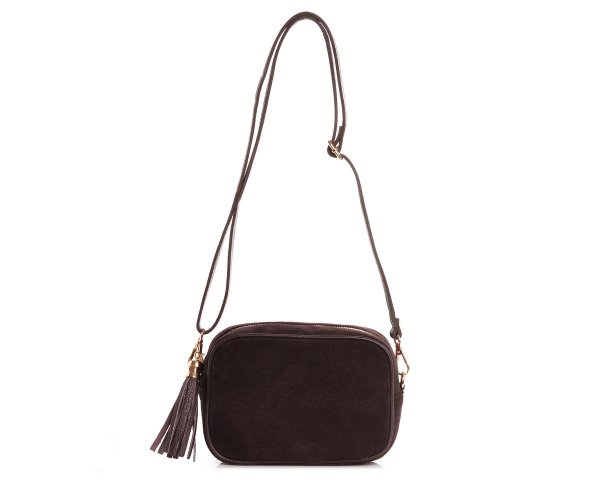 Damska skórzana torebka wizytowa listonoszka Solome Madeira brązowa zamszowa na pasku