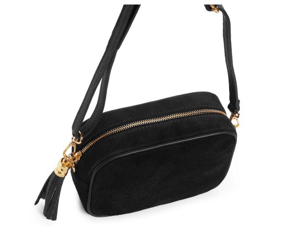 Damska skórzana torebka wizytowa listonoszka Solome Madeira czarna zamszowa z góry