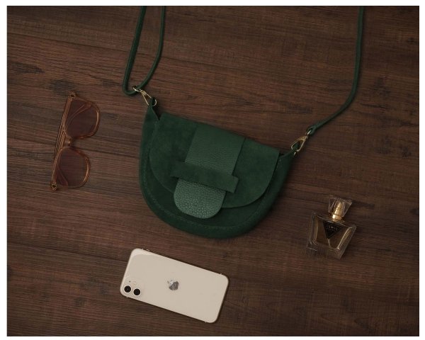 Zielona skórzana listonoszka torebka damska Solome Nola na ramię zamszowa plener