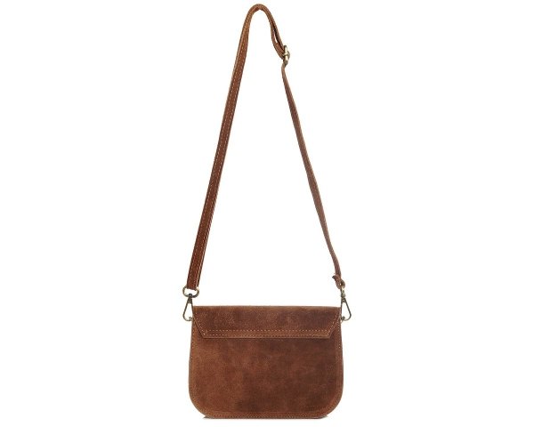 Damska skórzana torebka wizytowa listonoszka Solome Capri koniak zamszowa tył