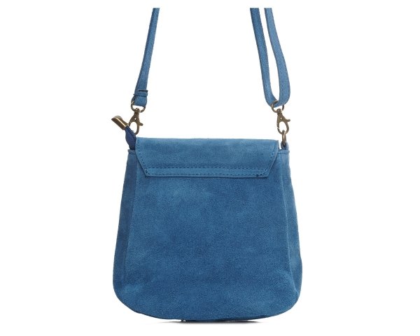 Damska skórzana zamszowa torebka listonoszka Solome Navia niebieska tył
