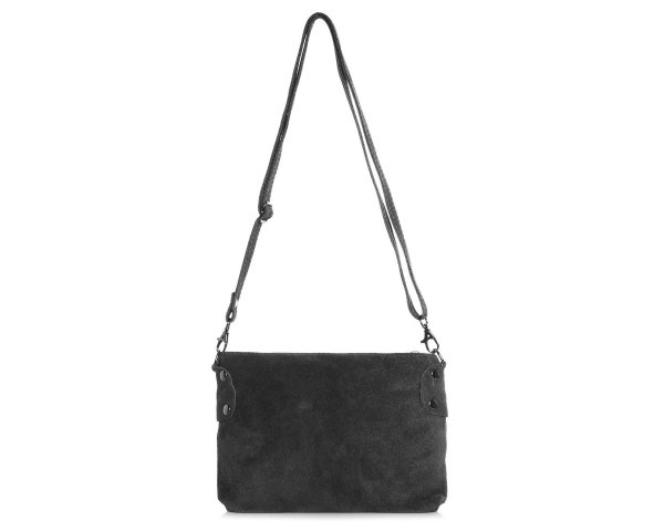 Damska skórzana zamszowa torebka listonoszka Solome Marika ciemna szara tył