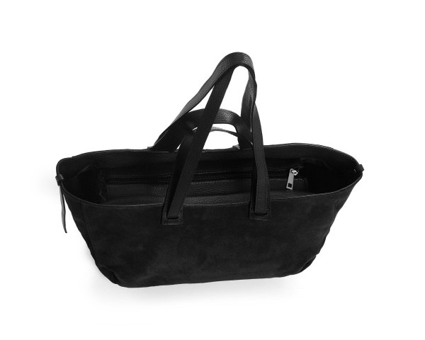 Skórzana torba damska włoska torebka miejska Solome Moza czarna zamszowa z góry